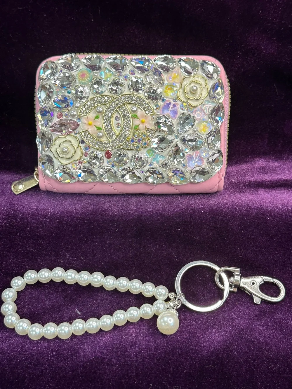 crystal bloom sparkle zip pouch + pearl wristlet 🐥